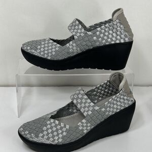Athletech Wedge Mary Jane Shoes Women Sz 5 Pewter Glitter Woven Platform Comfort
